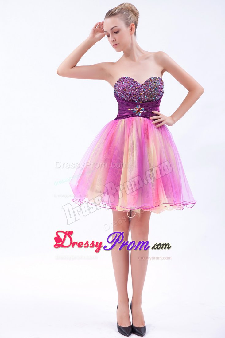 Multi-color A-line Sweetheart Mini-length Beading Prom Cocktail Dress