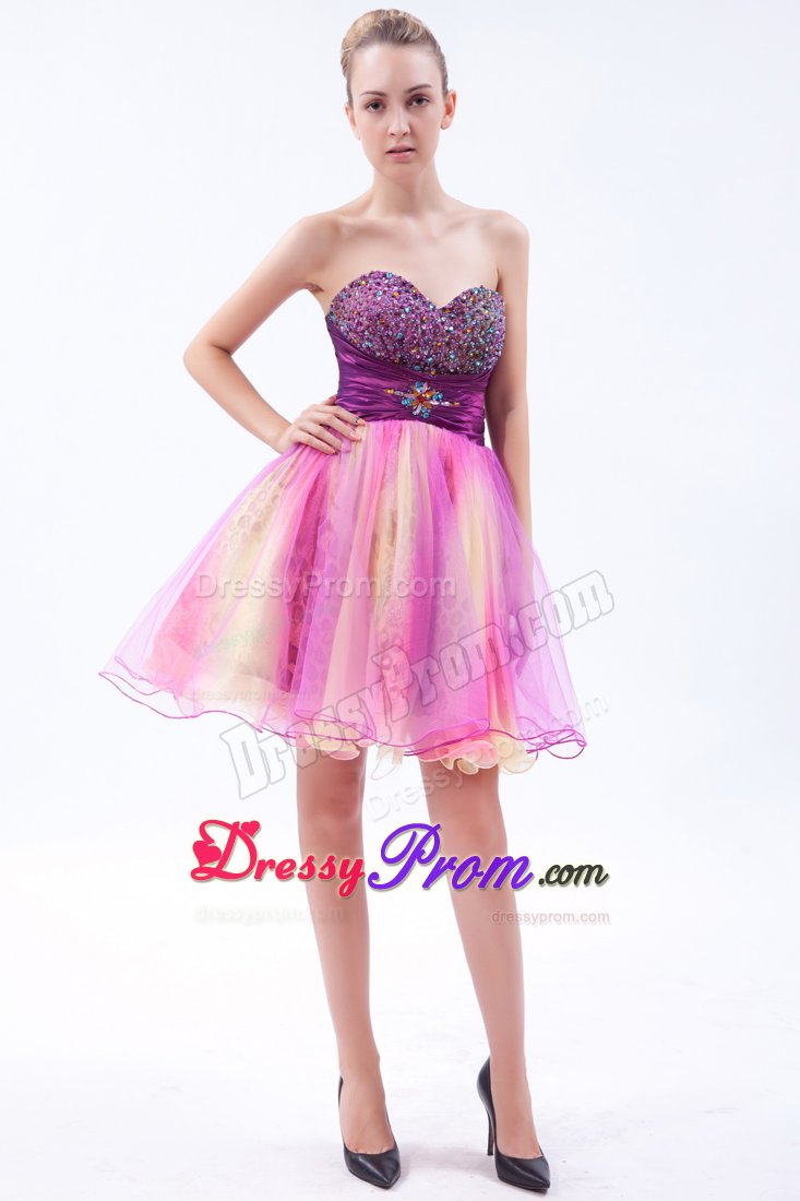 Multi-color A-line Sweetheart Mini-length Beading Prom Cocktail Dress