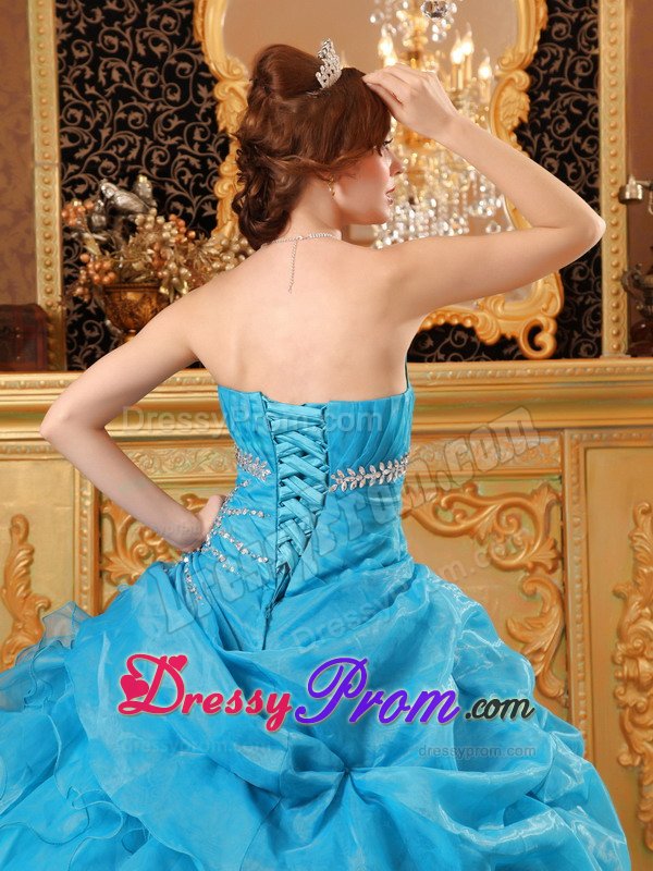 Lovely Blue Strapless Ruffled Dresses for 15 Beading Lace up Back