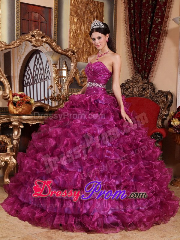 Purple Ball Gown Organza Ruffles Sweet 15 Dresses Beading Sweetheart