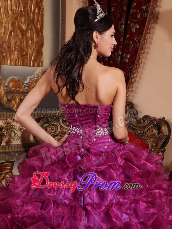 Purple Ball Gown Organza Ruffles Sweet 15 Dresses Beading Sweetheart