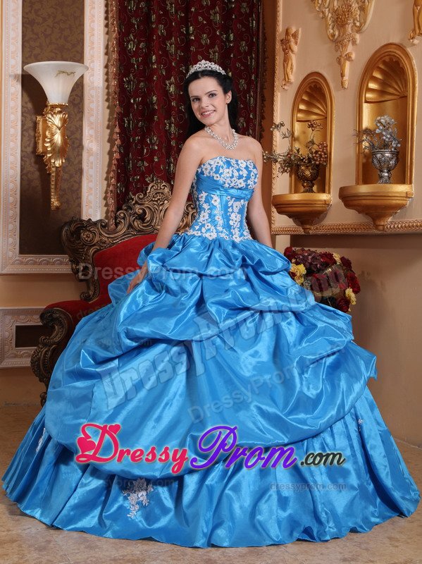San Luis Obispo CA Appliqued Blue Quinceanera Gown Dress Pick ups