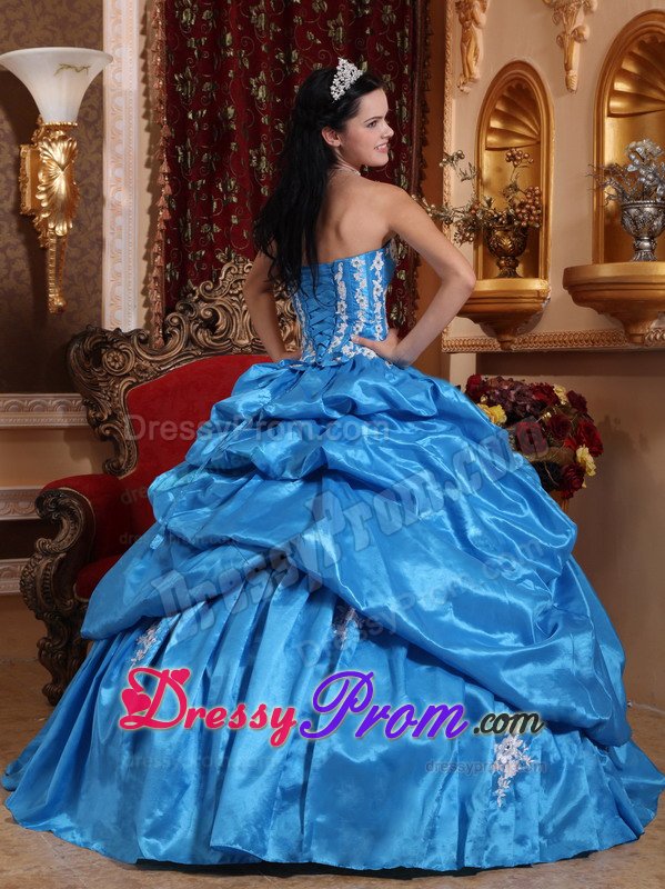 San Luis Obispo CA Appliqued Blue Quinceanera Gown Dress Pick ups