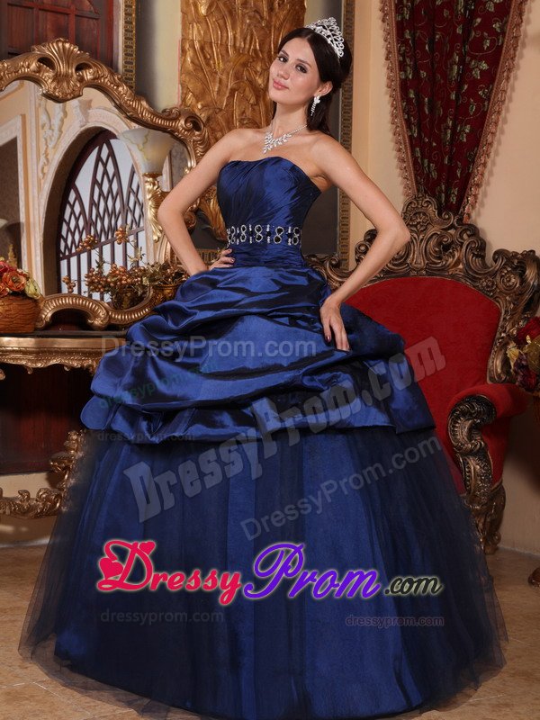 Beading and Pick ups Accent Organza Quinces Dresses in Navy Blue