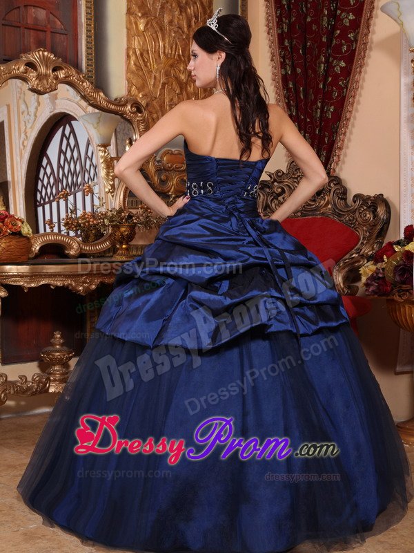 Beading and Pick ups Accent Organza Quinces Dresses in Navy Blue