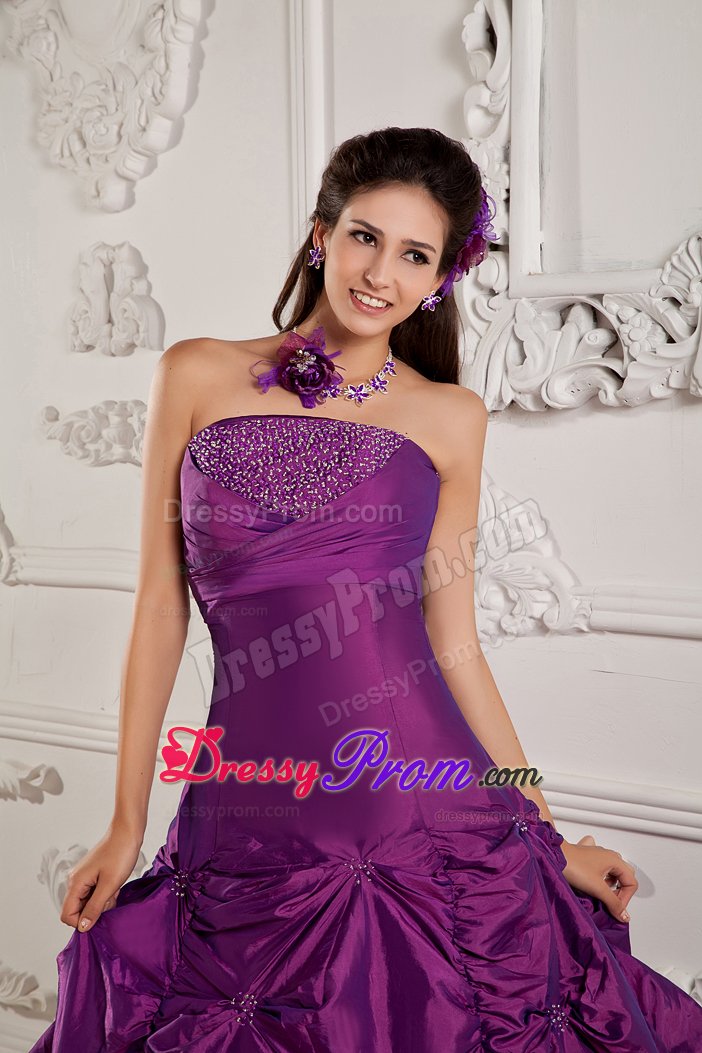 Purple Taffeta Dress for Quinceanera with Beading and Pick ups