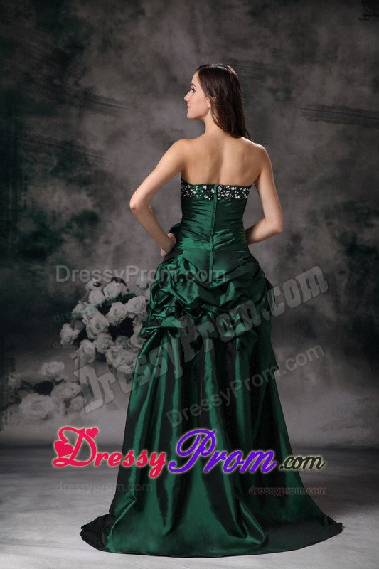 Hunter Green High-low Prom Gown Dress with Beading and Ruches