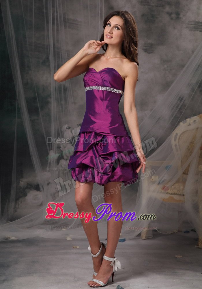 Beading and Pick ups Accent Mini Eggplant Purple Prom Gown Dress