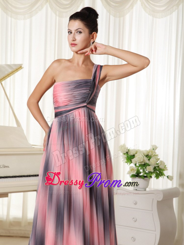 Ombre Color One Shoulder Prom Gown Dress with Court Train 2014
