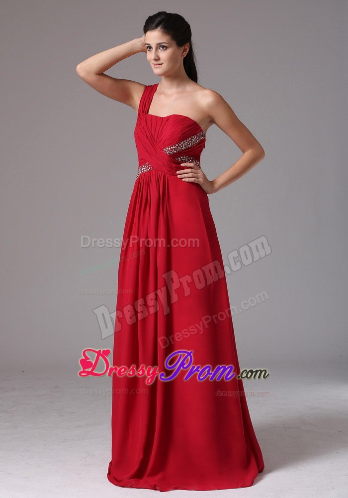 Stylish Red One Shoulder Beading and Ruch 2014 Prom Dress