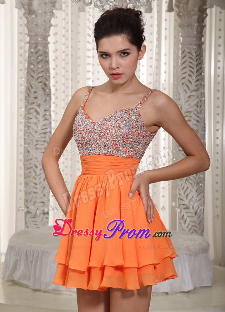 Delish Spaghetti Straps Prom Gown Dress Mini-length with Beading Bodice