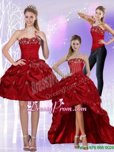 2015 New Style Strapless Wine Red Prom Skirts with Embroidery