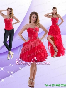 Perfect Strapless Red 2015 Prom Skirts with Ruffles and Beading