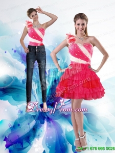 Inexpensive 2015 One Shoulder Prom Skirts with Hand Made Flowers and Ruffled Layers