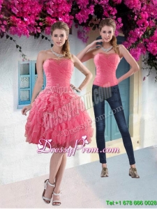 Pretty 2015 Strapless Watermelon Prom Skirts with Beading and Ruffles