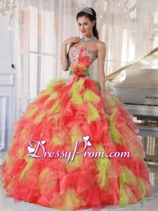 Appliques and Ruffles Organza Multi-color Latest Quinceanera Dress