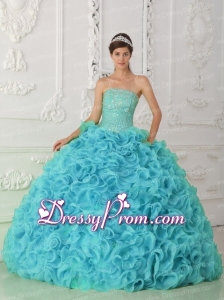 Strapless Organza Beading Ball Gown Beautiful Quinceanera Dress in Blue