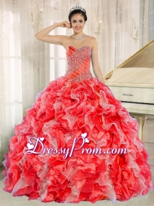 Beaded and Ruffles Custom Made For 2013 Red Traditional Quinceanera Dress