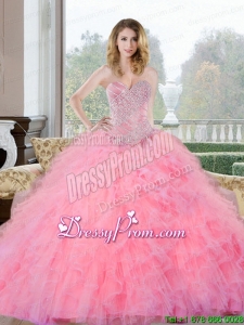 Exclusive Beading and Ruffles Sweetheart Quinceanera Gown for 2015