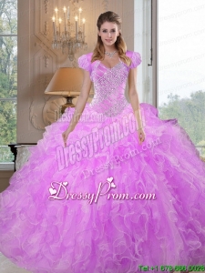 Sweetheart Beading and Ruffles Lilac Custom Made Quinceanera Dresses for 2015
