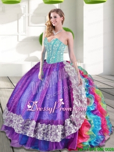 2015 Elegant Sweetheart Multi Color Quinceanera Dresses with Beading and Ruffles