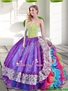 Custom Made Multi Color Sweetheart Beading and Ruffles 2015 Quinceanera Dresses