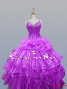 2015 Popular Straps Beaded Quinceanera Dresses with Ruffled Layers