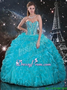 Fabulous Aqua Blue Sweetheart Quinceanera Gowns with Beading and Ruffles