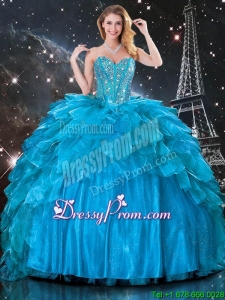 Fabulous Ball Gown Beaded Detachable Quinceanera Gowns in Blue