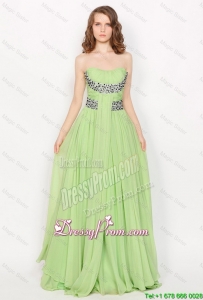 Popular Strapless Brush Train Prom Dresses in Apple Green