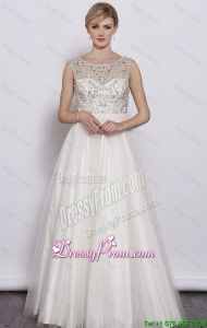 Beautiful A Line Scoop White Prom Dresses 2015 with Beading