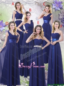 New Style Empire Floor Length Dama Dresses in Navy Blue