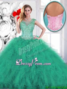 Fashionable Beading and Appliques Sweet 16 Gowns in Turquoise