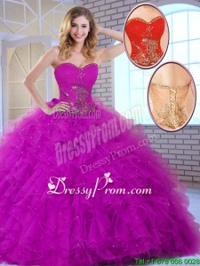 New Style Ball Gown Sweetheart Quinceanera Dresses in Fuchsia