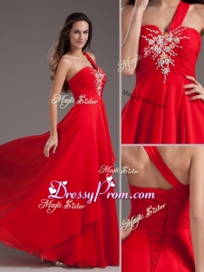 2016 Cheap Empire One Shoulder Red Prom Dress with Beading