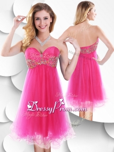 Pretty Sweetheart Hot Pink Short Prom Dress with Beading