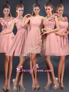 2015 Ruching Chiffon Dama Dresses in Pink