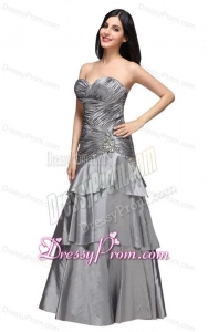 A-line Gray Sweetheart Appliques and Ruching Ruffled Layers Prom Dress