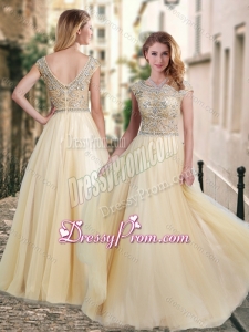 2016 Lovely A Line Beaded Bodice Scoop Prom Dress in Champagne