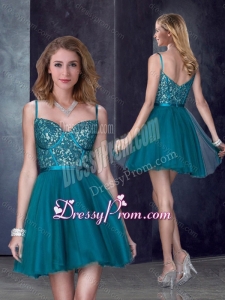 2016 Simple Spaghetti Straps Applique Short Prom Dress in Turquoise