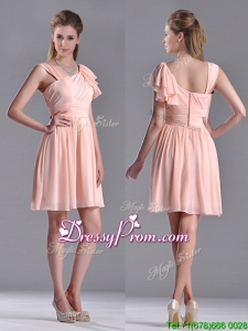 2016 Simple Empire Ruched Peach Dama Dress with Asymmetrical Neckline