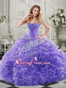 Latest Chapel Train Beaded and Ruffled Quinceanera Gown in Lavender