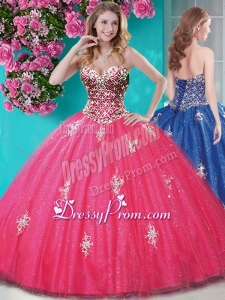Romantic Beaded and Appliques Tulle Quinceanera Dress with Really Puffy
