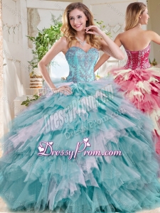 Popular Beaded and Ruffled Big Puffy 2016 Quinceanera Dress in Blue and White