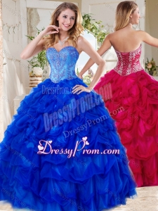 Exclusive Blue Big Puffy Beautiful Quinceanera Dress Gown with Beading and Pick Ups