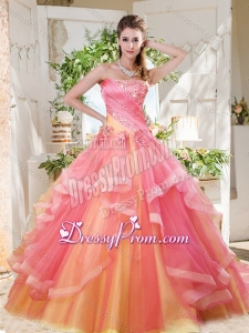 Fashionable Rainbow Big Puffy Beautiful Quinceanera Dress with Ruffles Layers and Beading