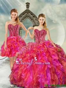 2015 Detachable and Exclusive Beading and Ruffles Multi Color Quince Dresses
