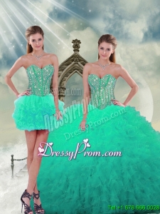 2015 Detachable and Fabulous Beading and Ruffles Sweet 16 Dresses in Apple Green