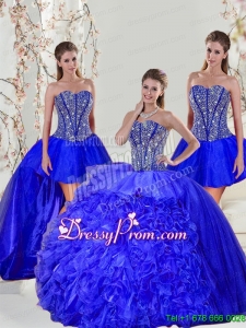 Detachable and Modern Beading and Ruffles Sweet 16 Dresses in Royal Blue for 2015