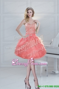 2015 Pretty Puffy Sweetheart Watermelon Short Prom Dresses with Beading